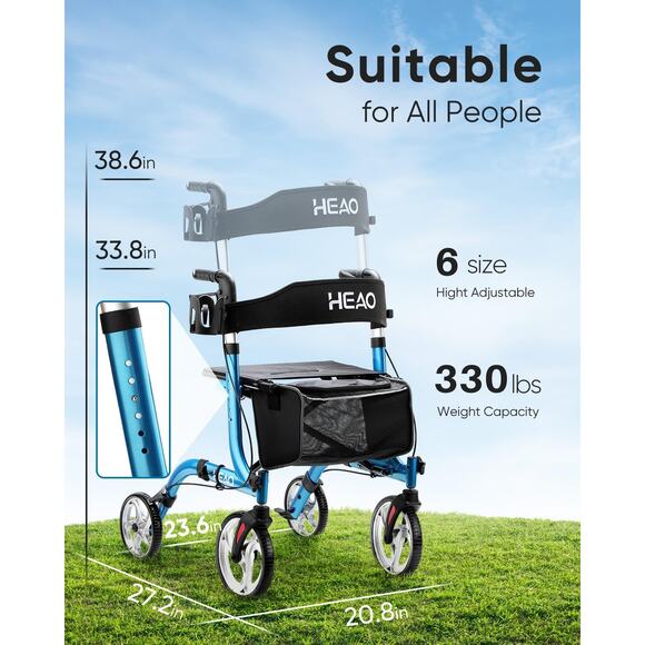 HEAO Rollator Walker for Seniors, Rolling Walkers with Cup Holder and 10" Wheels - Picture 5 of 12
